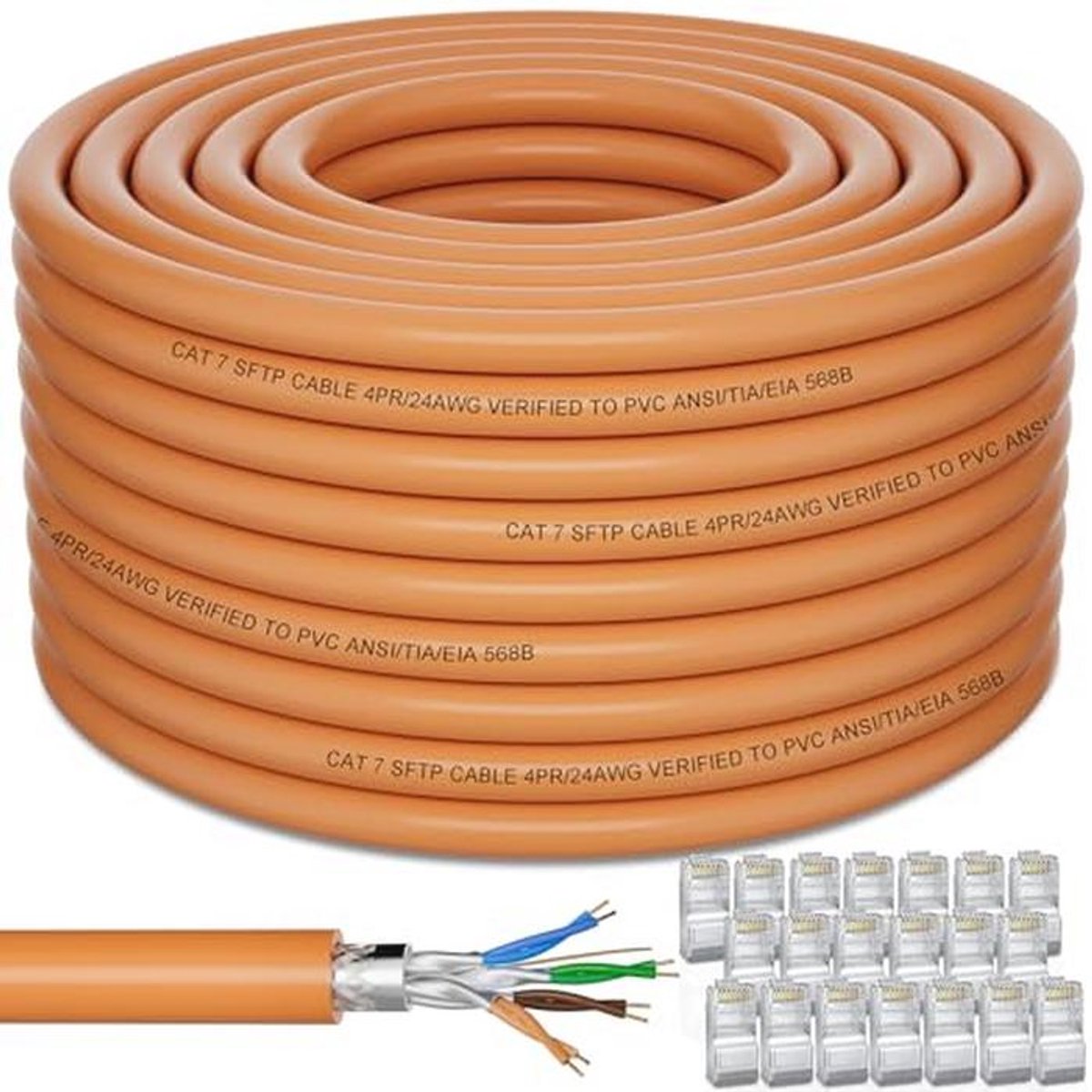 Image of 100m Cat 7 Ethernetkabel - Hoge Snelheid 10Gbps - Afscherming S/FTP - Ideaal voor Modem en Router
