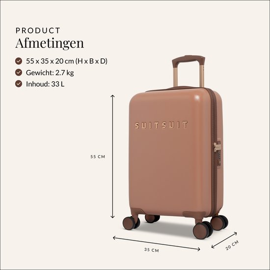 SUITSUIT Handbagage koffer 55x35x20 - Handbagage trolley - Lichtgewicht koffer - Reiskoffer - Veilig TSA cijferslot - Fab Seventies koffer Italian Clay - Rood