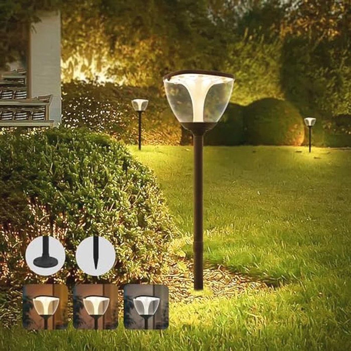 Dimbare Zonne-energie Tuinverlichting - Verstelbare Hoogte Waterdichte Buitenlampen voor Gazon en Looppaden