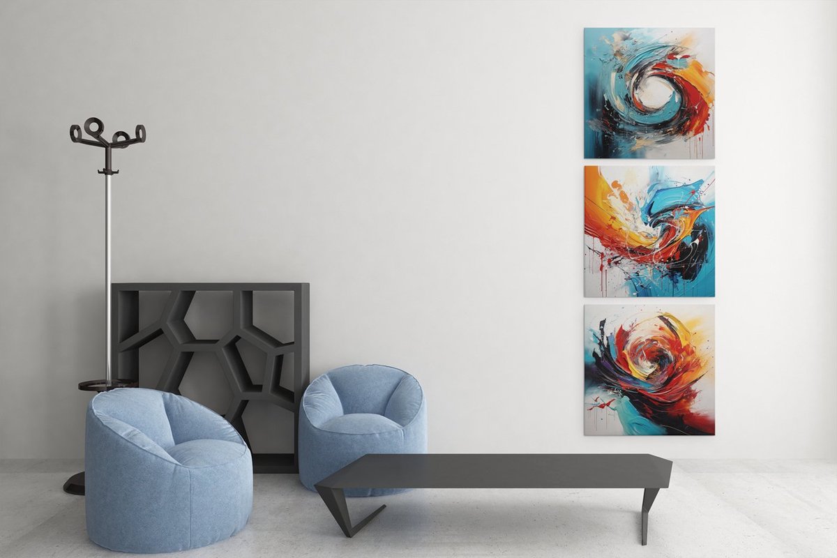 Trendex Global Drieluik Canvas Schilderij Abstract Kleurrijk – Moderne Wanddecoratie - 3x60x60 cm
