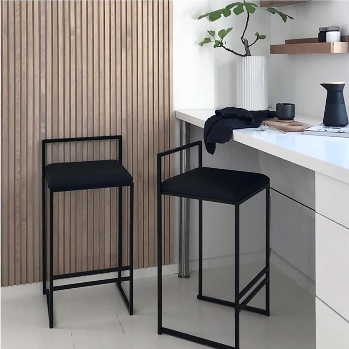 Set van 2 moderne barkboten - barkboten Rugleuning | Black Metal - Medahomestore
