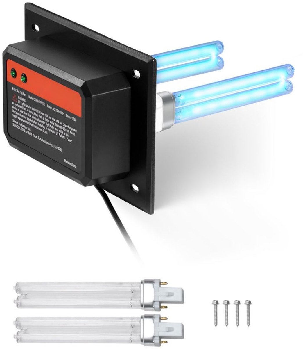 UV-C Luchtreiniger - HVAC In-kanaal Lamp - Voor Hele Huis - Voor Airco Luchtkanalen - 18 W - Lamp 175 mm - Inclusief 2 Reservelampen