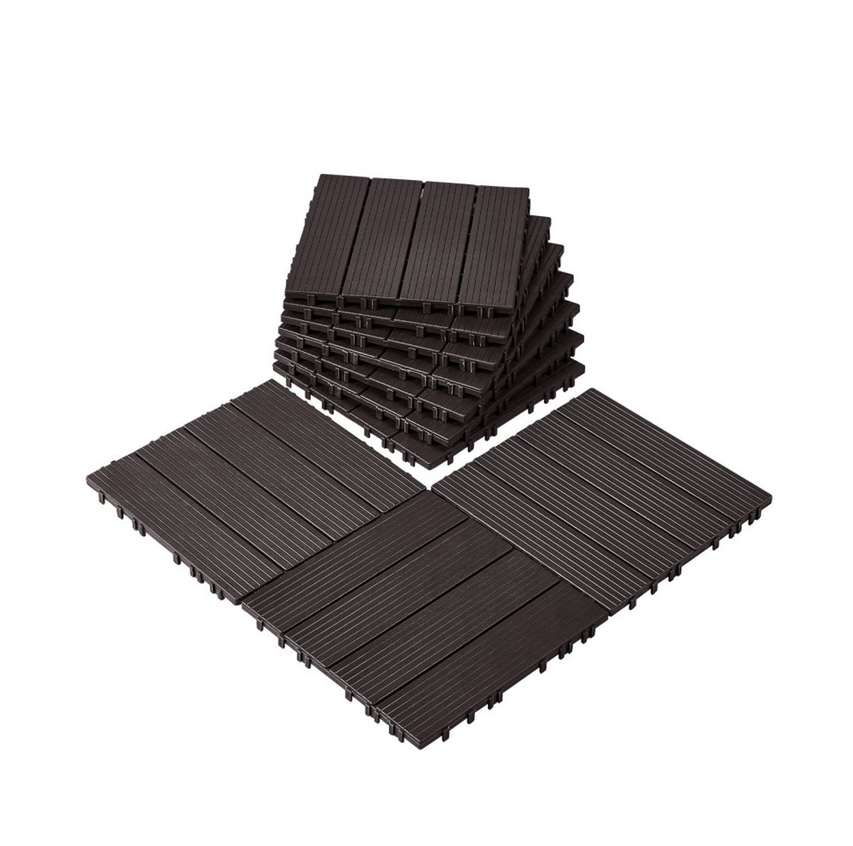 Vlondertegels voor terras en balkon - Kliktegels 30 x 30 cm - Set van 10 - Waterbestendig - Kunststof - Donkerbruin