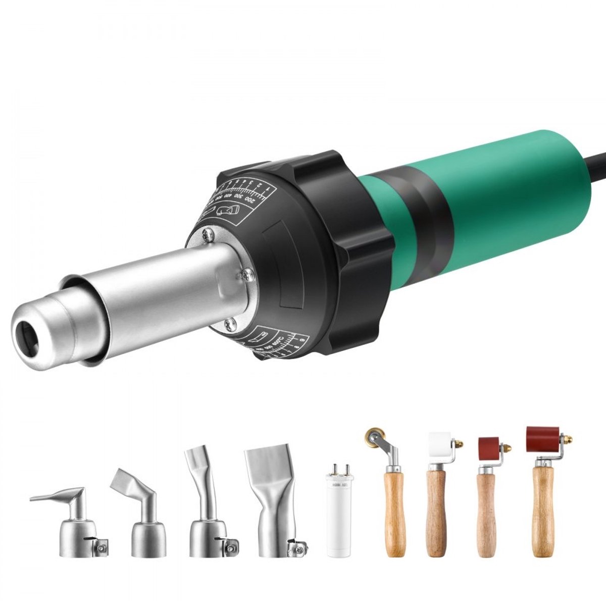 Heteluchtlasapparaat voor Kunststof - Heteluchtpistool Set - 1600W - 50-600°C Regelbaar - Voor PP/PE/PVC/TPO/Vinyl - 9 Accessoires - 4 Mondstukken en 4 Naadrollen