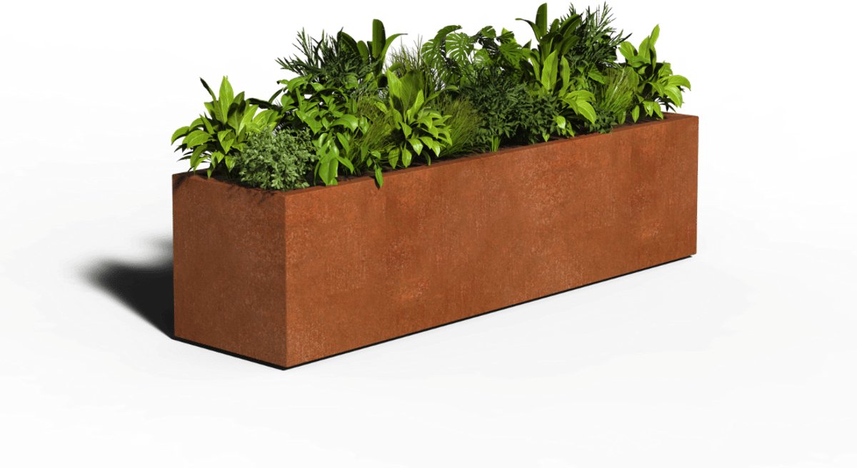Cortenstaal Plantenbak Rechthoek | Gelast | 200 x 50 x 50 | Met bodem
