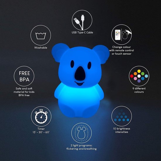 Koala Kindernachtlampje - Siliconen bedlamp/babylamp/kinderbedlamp - Verstelbare helderheid en kleur/tijdsinstelling van Merkloos — afbeelding 2