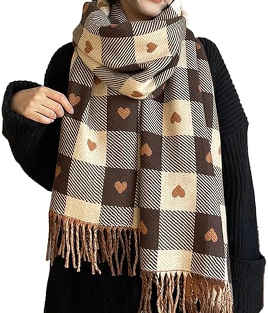 Kasjmier Sjaal - Hartpatroon Camel - Dames - Herfst Winter Lente - Dagelijks Gebruik - Mode Accessoire - Kerstcadeau