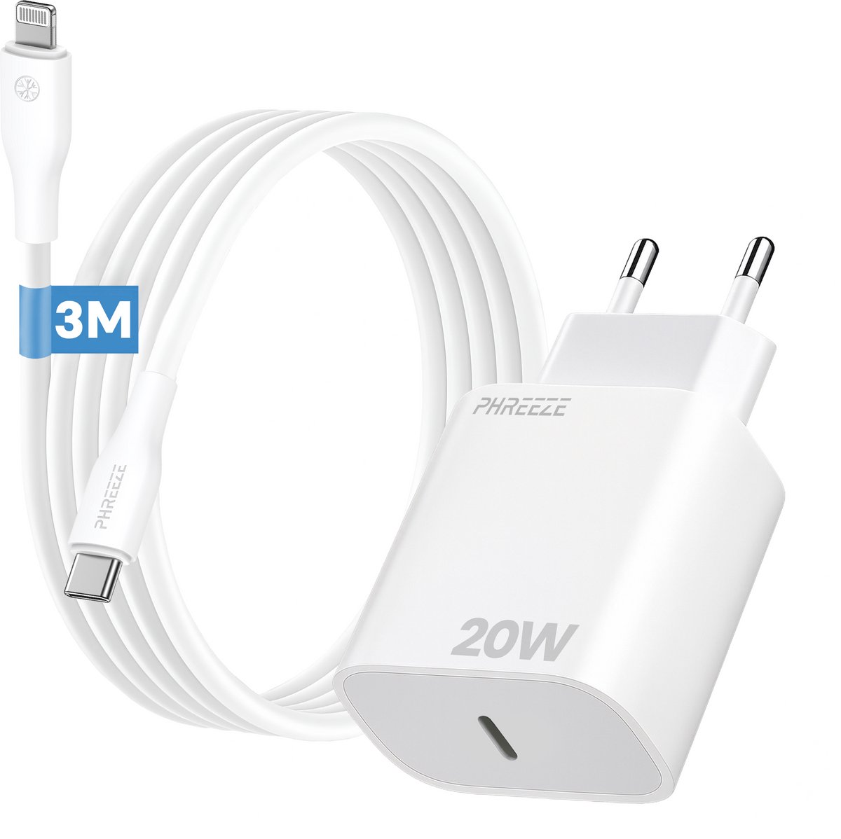 20w usb C adapter - Oplader set geschikt voor iPhone en iPad - Met Lightning naar usb C kabel 3 meter lang