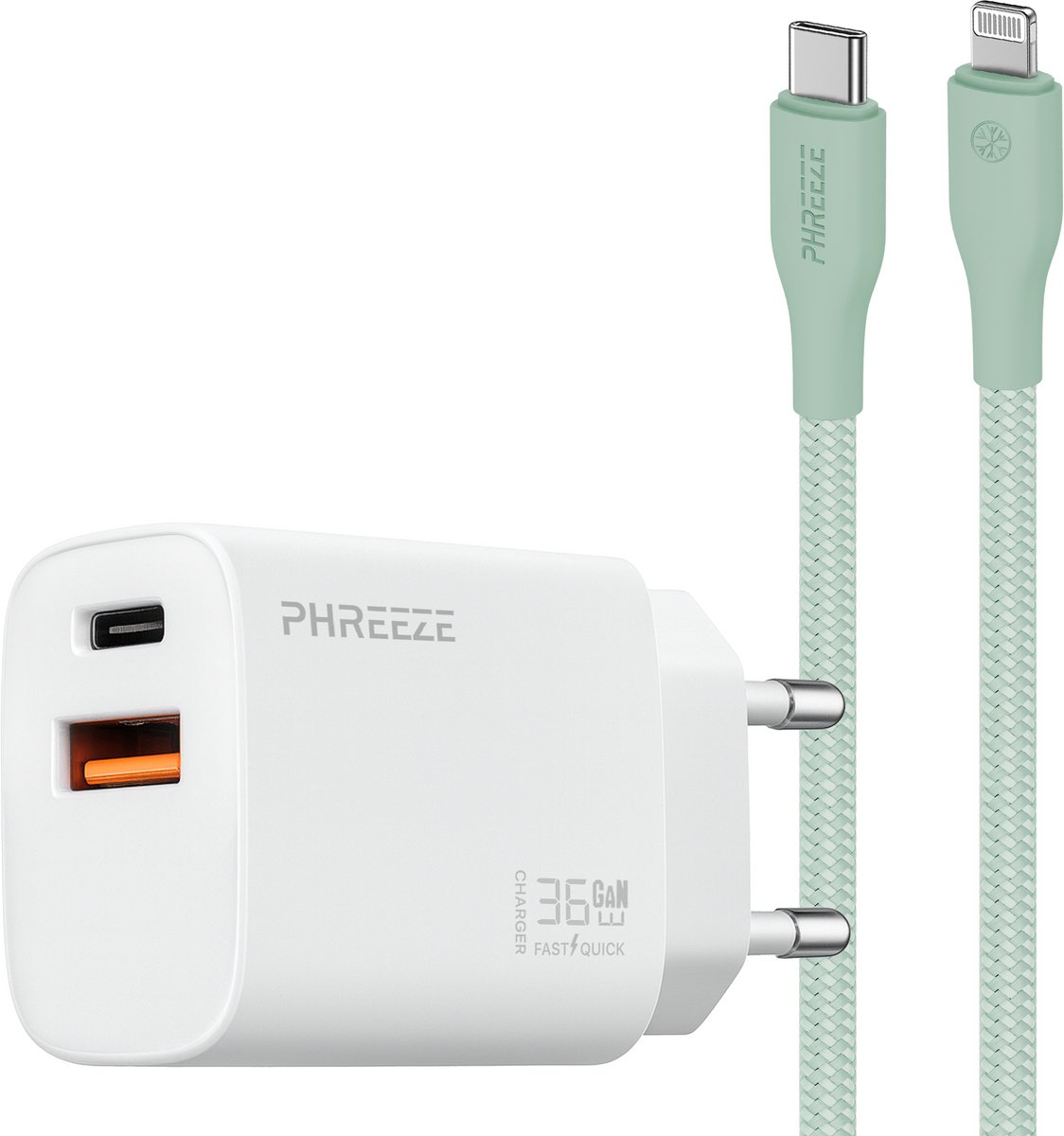 35w snel oplader geschikt voor iPhone iPad met Lightning kabel - Usb C power adapter 2 poorten met oplaadkabel 1m