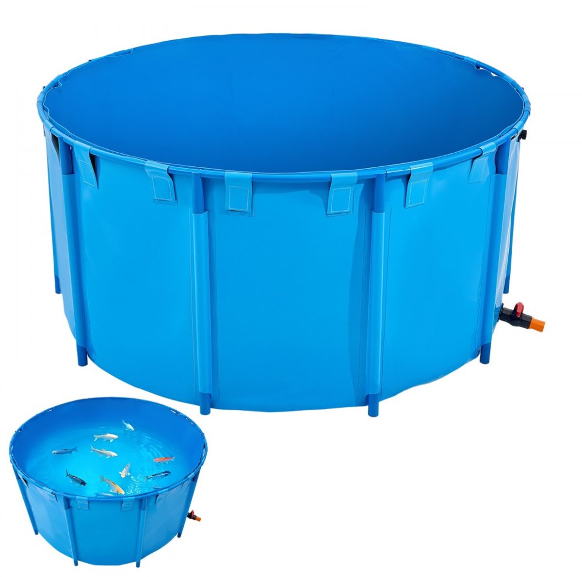 Canvas Opzetvijver - Opvouwbare Koi Vijver en Kweekbak - Capaciteit 3100 L - PVC Zeil - Ronde Tank met Stevig Frame - Afvoerklep - Voor Aquacultuur & Irrigatie - Blauw