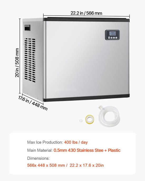 Commerciële ijsblokjesmachine - Kopunit (alleen kop) - Capaciteit 181,4 kg/dag - Roestvrij staal - Zelfreiniging - Tijdgestuurde ijsproductie - Instelbare ijsdikte van Merkloos — afbeelding 4