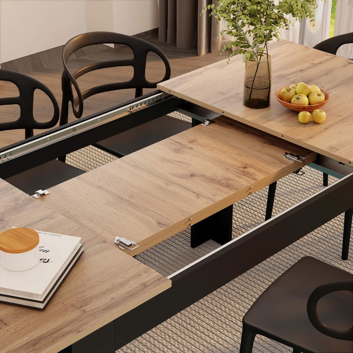 Uitschuifbare Eettafel Rustiek Eiken & Zwart – 140 tot 220 cm – Industrieel Design – 6 tot 8 Personen – Stabiele Houten Tafel – Made in Italy – HomeByNicole Elegant Extend Dining Table