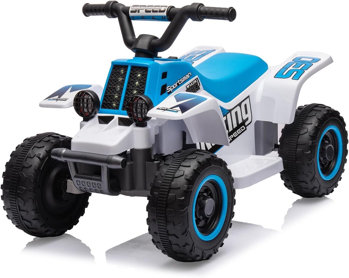 HOERFURIY-Elektrische kinderauto-Elektrische quad voor kinderen 6V, auto LED en muziek, 1,8 km/u met claxon, start met één knop, ATV voor kinderen vanaf 3 jaar, blauw en wit HOERFURIY-Elektrische kinderauto-Elektrische quad voor kinderen 6V, auto LED en muziek, 1,8 km/u met claxon, start met één knop, ATV voor kinderen vanaf 3 jaar, blauw en wit