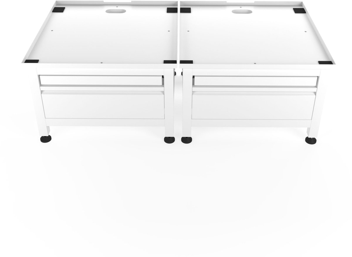 Wasophoogte® Wasmachine verhoger met lade en plateau - Dubbele wasmachine opbouwmeubel - Wasmachine sokkel - 42cm hoog - Wit - Universeel - 65*60,5 (LxB) - Inclusief wandbeugels