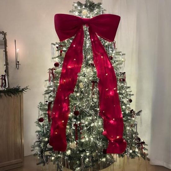 Décorations de Noël - Nœud de sapin de 1,80 mètre - Grand nœud en velours rouge pour décorer le sommet du sapin, les fenêtres et les murs - Intérieur, maison, chambre, Fête, Saint-Valentin, Décorations de Noël