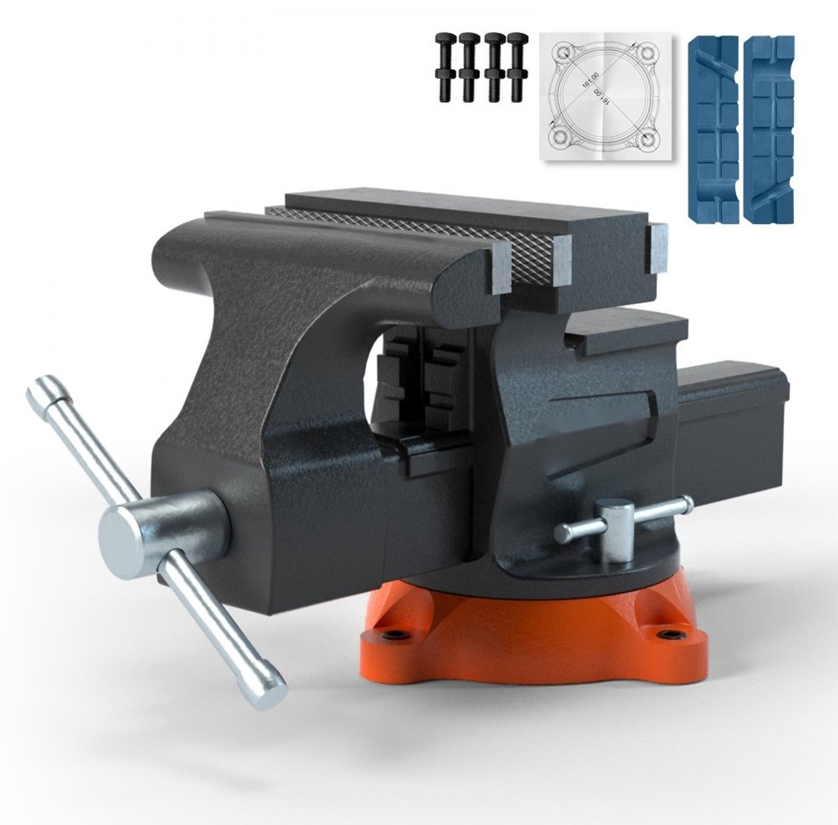 Bankschroef - 360° Draaibare Werkbankbankschroef - Gietijzer - Bekbreedte 16,7 cm - Bekopening tot 23,5 cm - Aambeeld 7,2 x 7,7 cm - Parallelle omkeerbare bekken