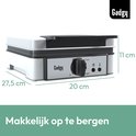 Witte Gadgy wafelmaker met grijze details, afmetingen 27,5 x 20 x 11 cm. Makkelijk op te bergen.