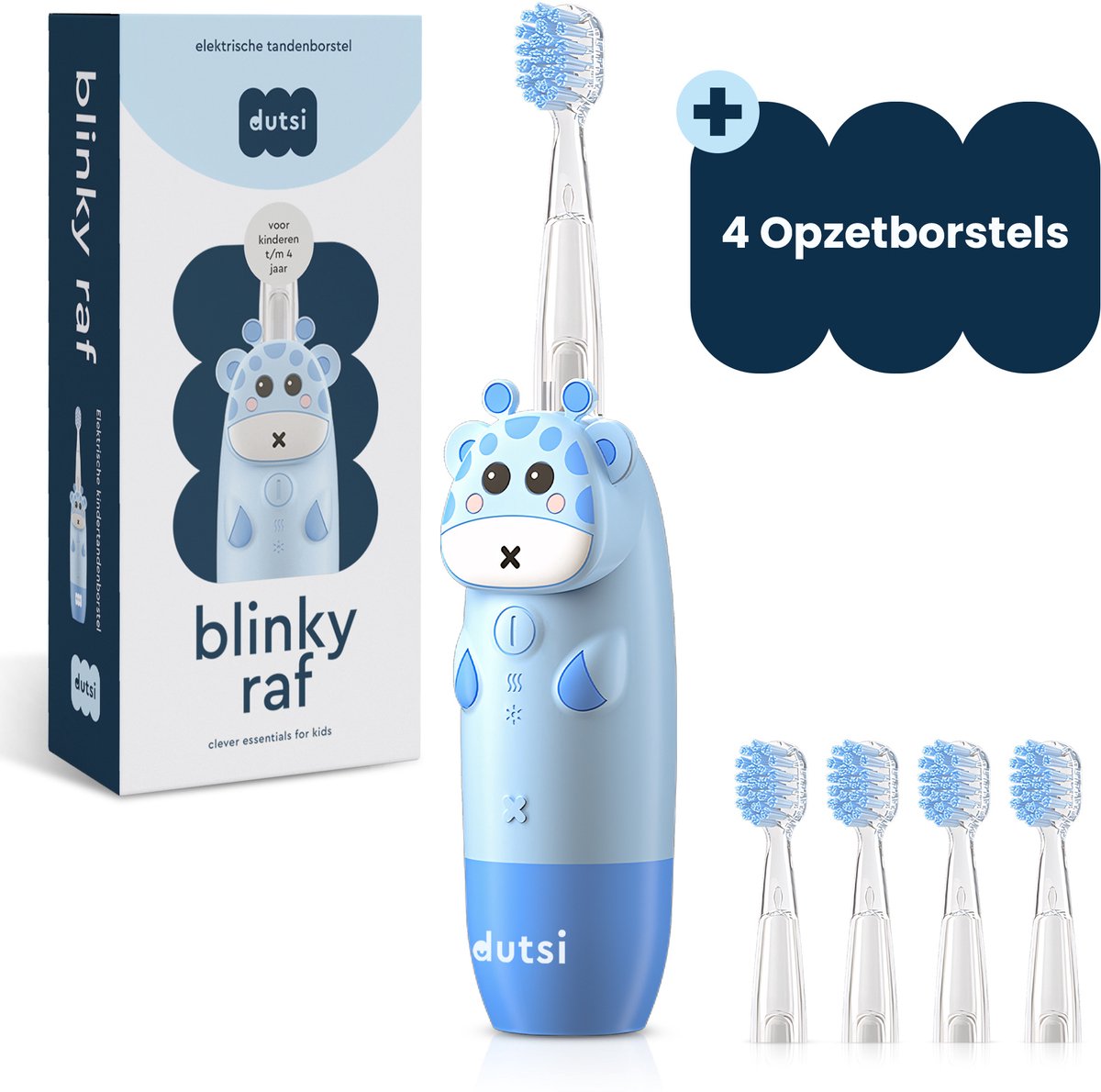 Dutsi - Elektrische Kindertandenborstel – Sonisch – Voor Kinderen tot 6 Jaar – Met Timer – Oplaadbaar – Extra Zachte Borstel – 4 Opzetborstels – Blauw