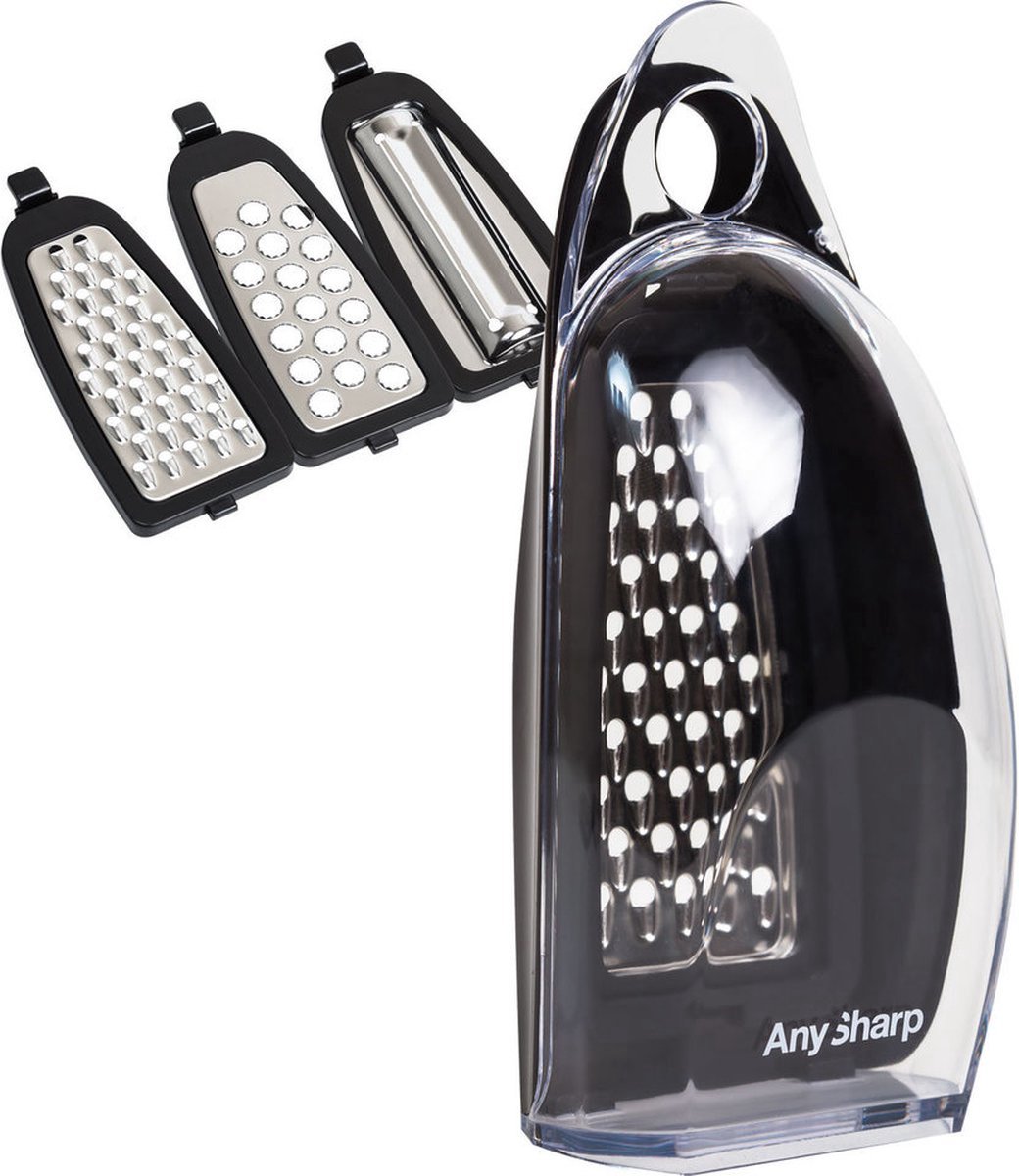 AnySharp 3-in-1 Smartbox Rasp Set – Multirasp met Opvangbak – Handrasp - Keukenrasp - Kaasrasp - Citroenrasp - Gemberrasp - Knoflookrasp - Truffelrasp