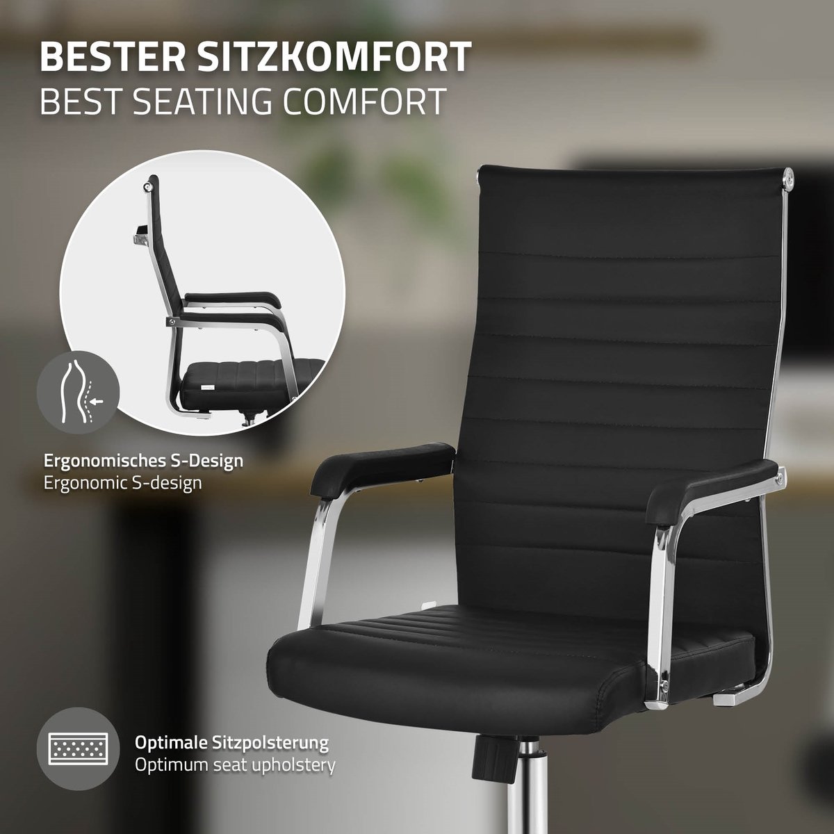 Ergonomische bureaustoel met armleuningen zwart met wielen & schommelfunctie ML design thumbnail 6