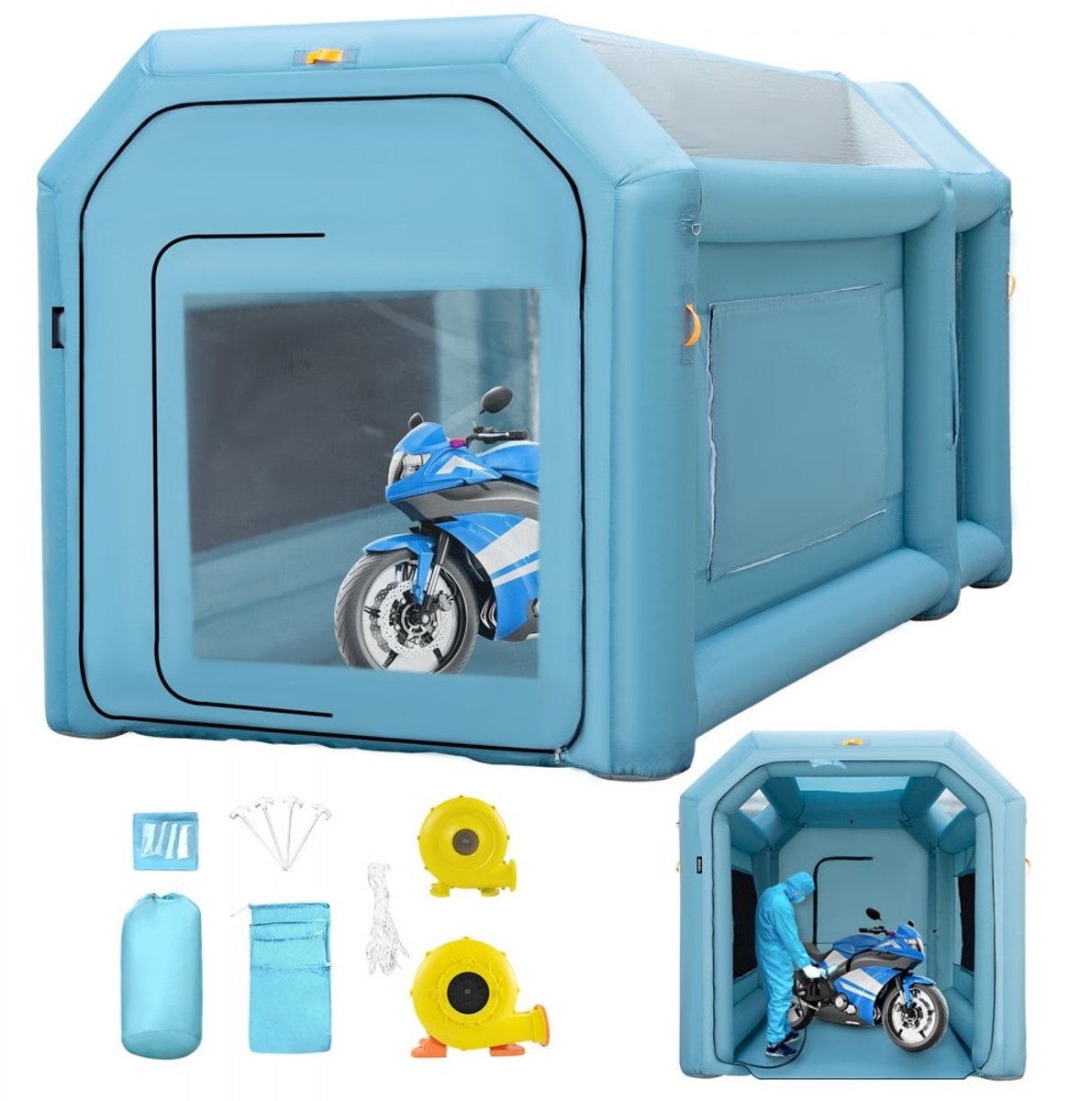 Opblaasbare spuitcabine - Spuittent/Lakcabine werktent - 4 x 2,5 x 2,5 m - 210D Oxford en PVC - Met opblaas- en afzuigventilator - Voor schilderen van auto-onderdelen