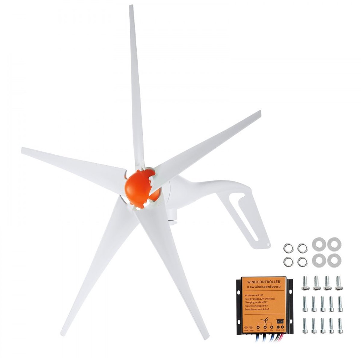 Windturbine - 12V Windgenerator - 500W Vermogen - 5-Bladige Rotor - MPPT Laadregelaar - Startsnelheid 2,5 m/s - Verstelbare Windrichting - Voor Huis, Camper en Boot