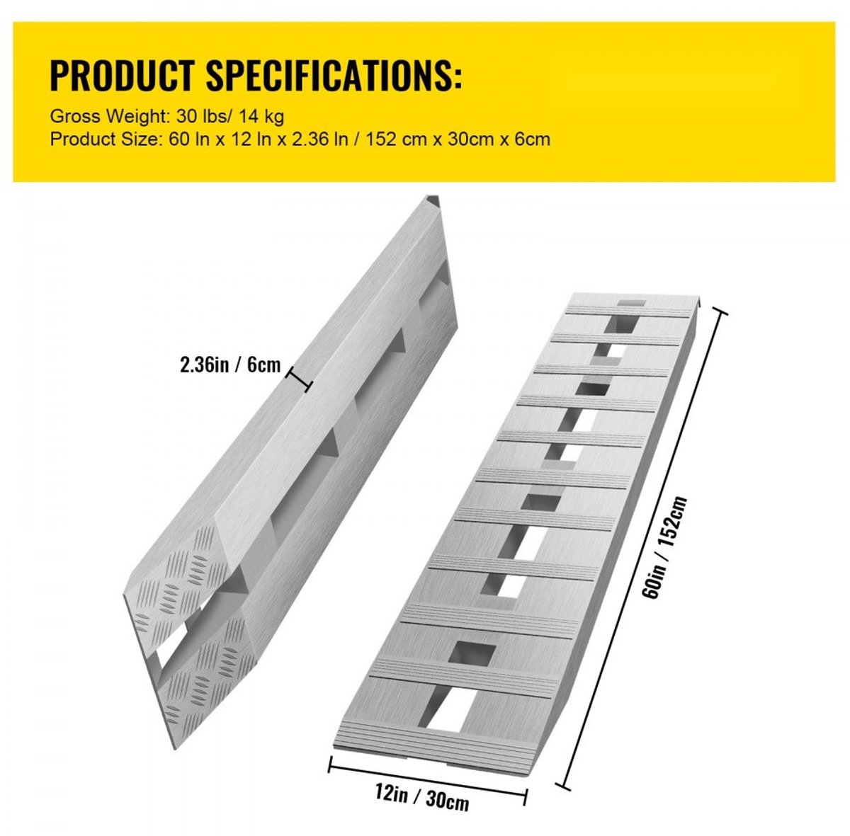 Aluminium oprijplaten - Set van 2 oprijrampen - Afmeting 152 x 30,5 cm - Draagvermogen 2722 kg - Laadhoogte tot 40,6 cm - Voor ATV/Quad