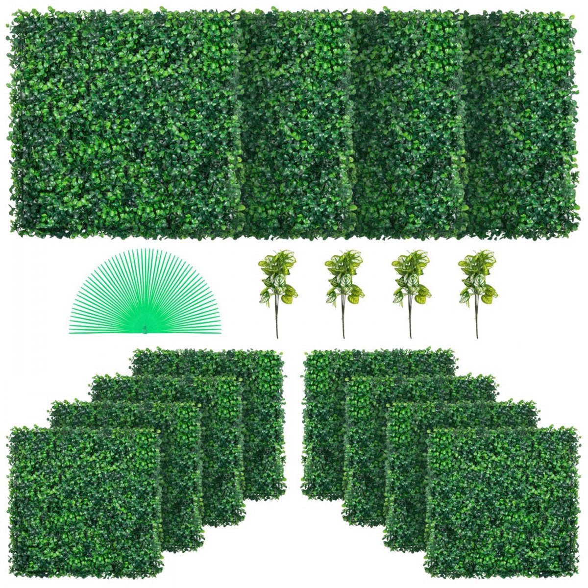 Kunsthaag Buxus Hegpanelen - Set van 12 - 50,8 x 50,8 cm per Paneel - 4 cm Dikte - Realistisch Buxus Effect - Kunststof - Voor Tuin & Erf - Groen