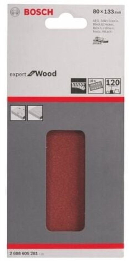 Bosch Expert Wood schuurpapier, 120 korrel, 80 x 133 mm