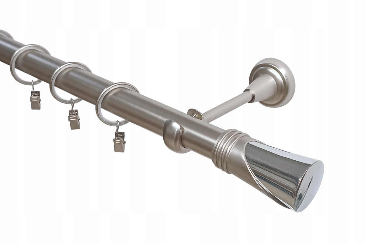 Enkele metalen gordijnroede 120cm, 25mm, satijn met keuze uit diverse eindstukken