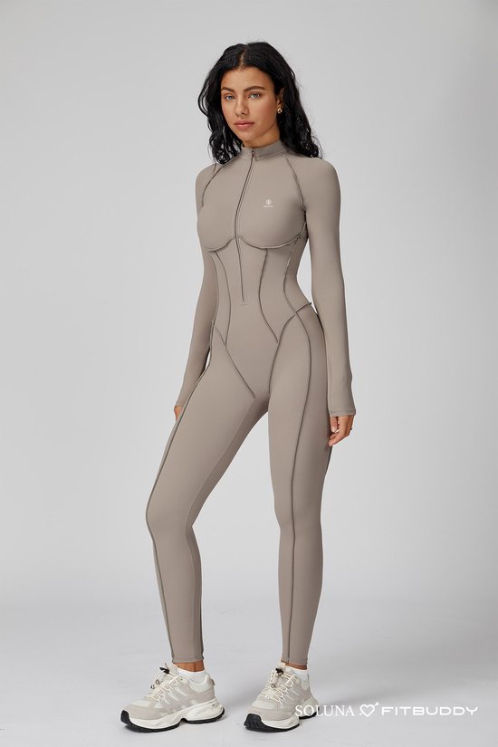 Fitbuddy Seamless Jumpsuit GZL105 – Oat Milk – Shaping, Respirant & Stretch – Combinaison de Sport sans coutures – Dames – Taille S
