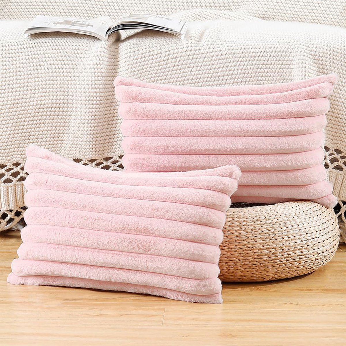 OKWISH Kussenslopen – Sierkussensloop Set Van 2 Met Fluweel, Decoratieve Kussenslopen Voor Woonkamer, Bed Of Auto – 30x50 Cm – Fluweel – Roze
