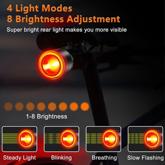 Fietsstroomlicht - Achterlicht - Intelligente fietsstroomlicht - Remgevoelige automatische schakeling - USB-oplaadbaar - IP65 waterdicht - 220° verstelbaar hoek — afbeelding 4