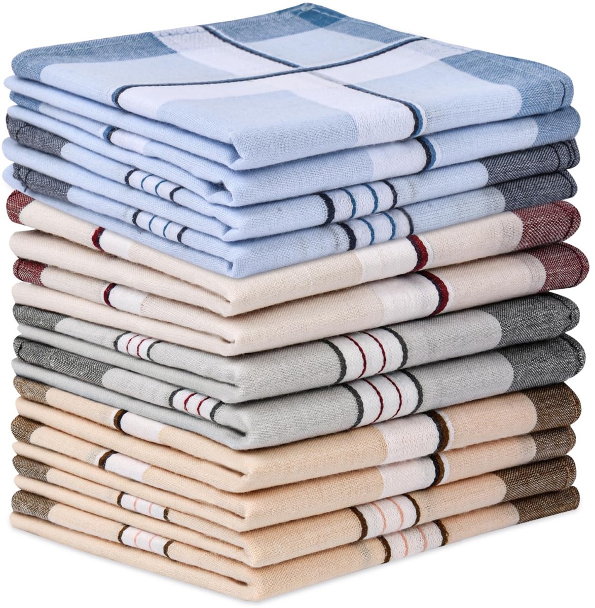 Averla Plaid Series - 12 Luxe Zakdoeken - 100% Katoen - 40x40 cm - Beige - Mint Groen - Kaki - Marine Blauw