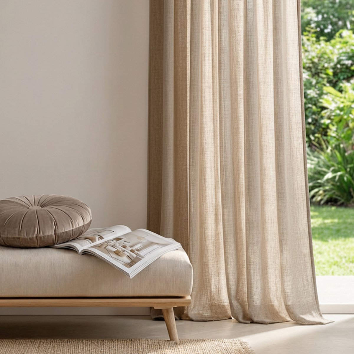 HOOMstyle Kant en klaar gordijn met ringen Noa - Inbetween - Geschikt voor gordijnroede - 140x270 - Zand / Taupe