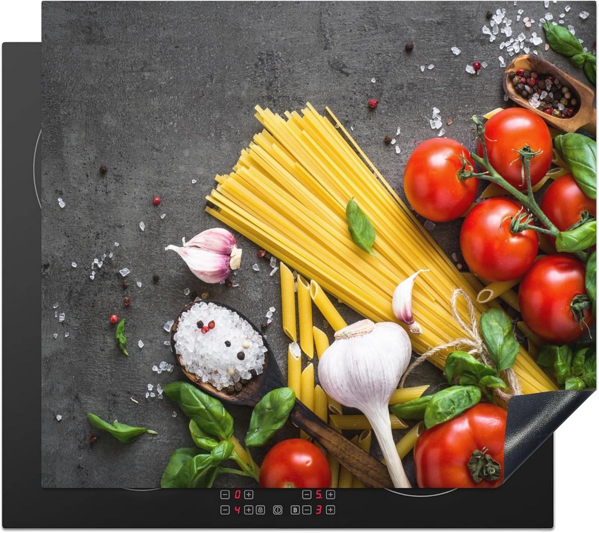 Inductiebeschermer 57x51 cm Keukeninrichting Antislipmat voor Inductiekookplaat Rustiek Pasta Kruiden Tomaat en Specerijen