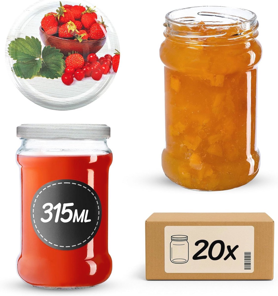 Kleine inmaakpotten 315 ml – luchtdichte jampotten voor honing – 20 stuks