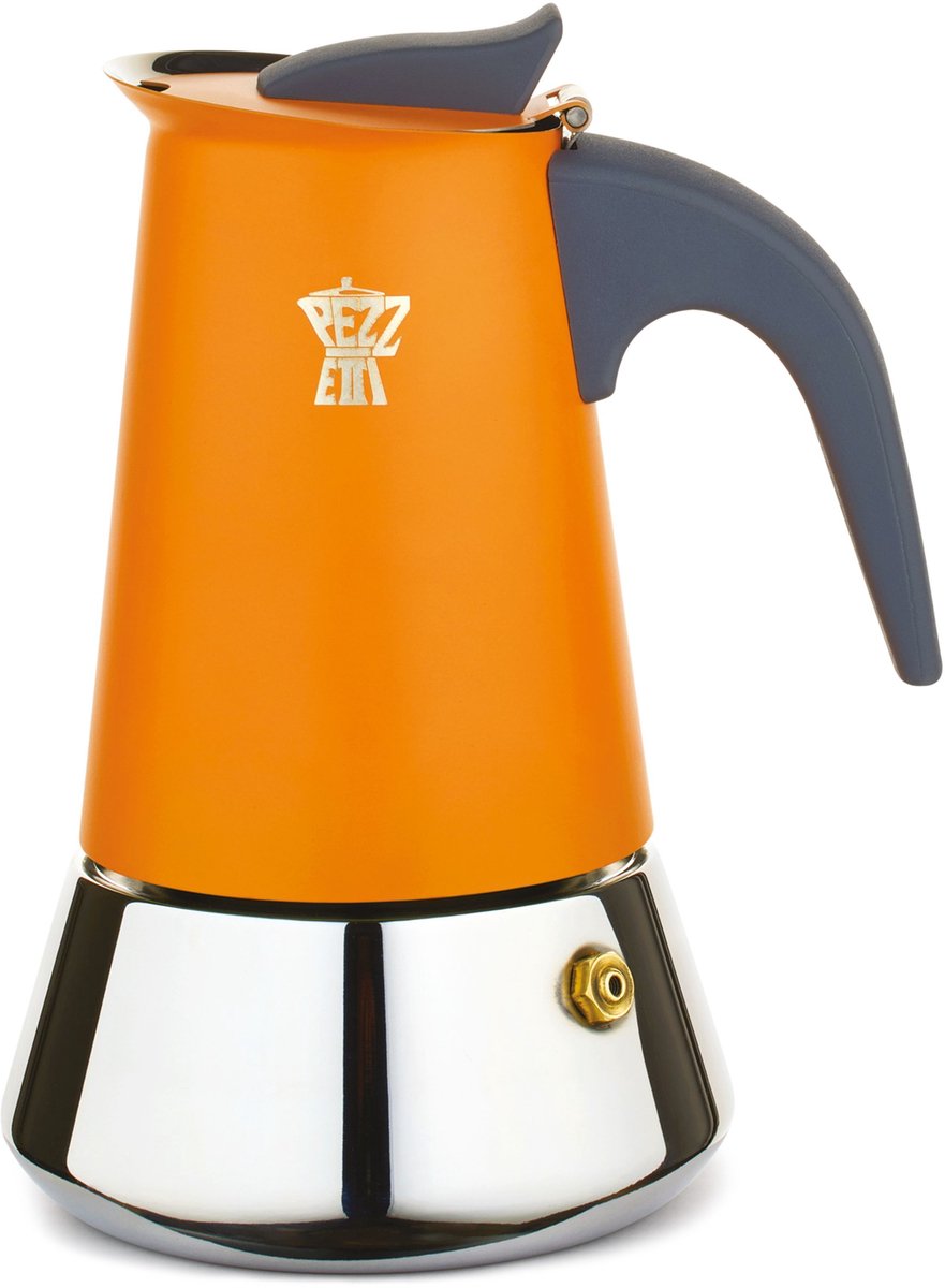 Italiaans koffiezetapparaat - PEZZETTI - STEELEXPRESS - Roestvrij staal - 6 kopjes - Geschikt voor alle kookplaten inclusief inductie - Oranje