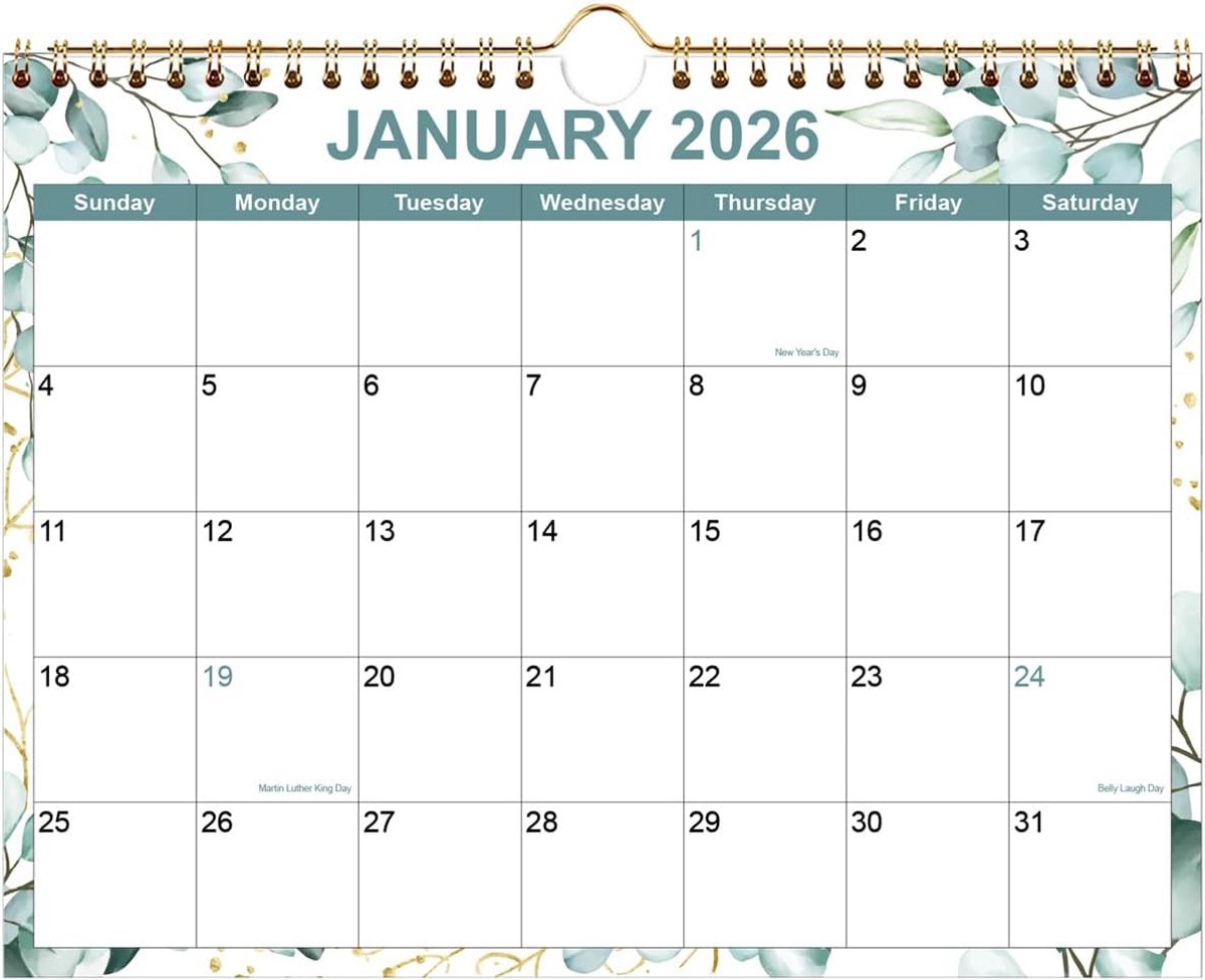 Muurkalender 2025-2026 - 18 Maanden van Juli 2025 tot December 2026 - Maandplanner met Dikker Papier en Bladgoud, 28 x 36,8 cm