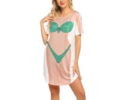 Bikini Shirt Cover Up voor Vrouwen - Schattige Bikini Print - Kortemouw T-Shirt Jurk voor Strand en Zwembad S-XXL