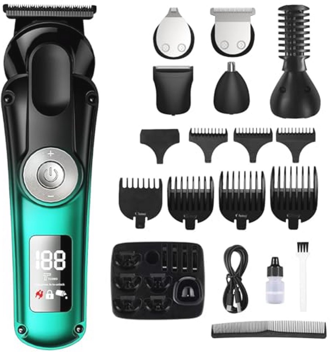 Professionele 6-in-1 Tondeuse voor Mannen - Waterdichte Haartrimmer met LED-display