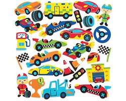 Racing Car Moss Rubber Stickers - Creatieve Foam Stickers voor Knutselen en Decoratie