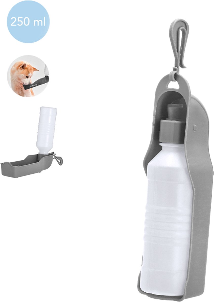 Opvouwbare petfles voor dieren - 250 ml - Grijs