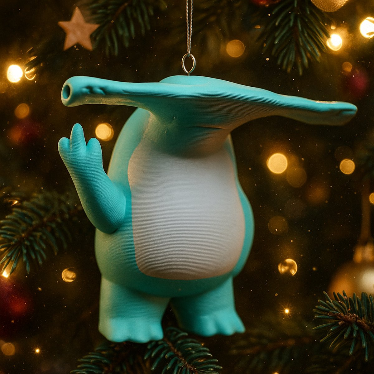 AnimalsAttitude – Kleine Hamerhaai Kersthanger met Middelvinger – 3D-geprint PLA Beeldje – Humoristische Kerst Decoratie