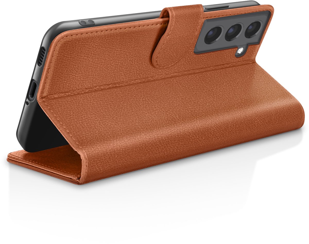 Zanae, Portemonnee Hoesje Geschikt voor Samsung Galaxy S21 FE 5G met Standaard en Magnetische Sluiting, Bruin