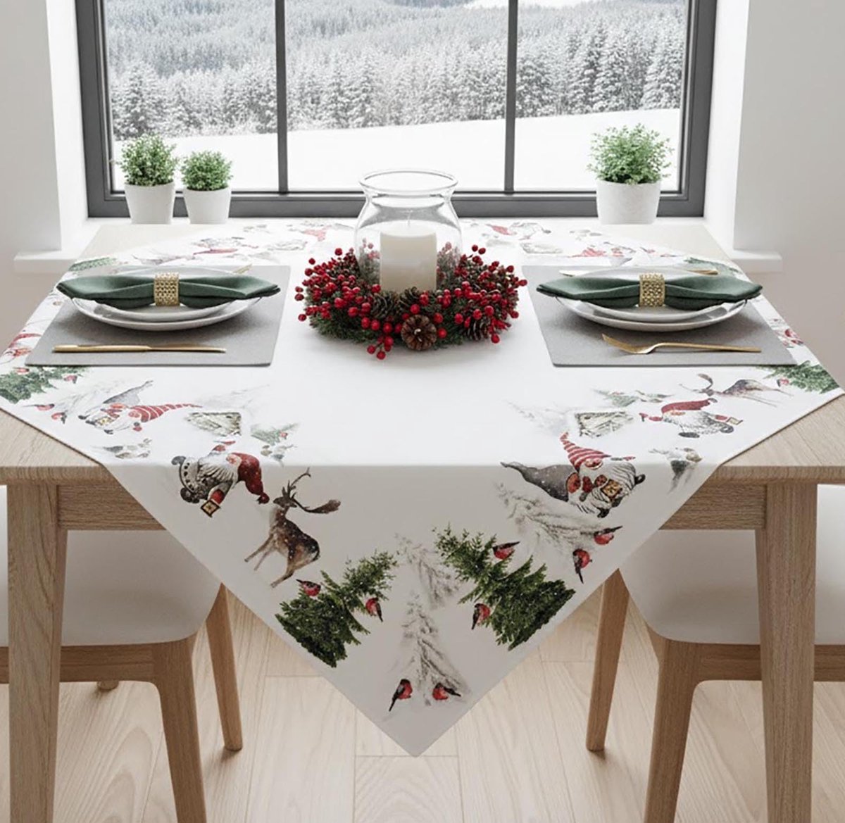Unyqoos® Vierkant tafelkleed met kaboutermotief voor feestelijke kerstdecoratie