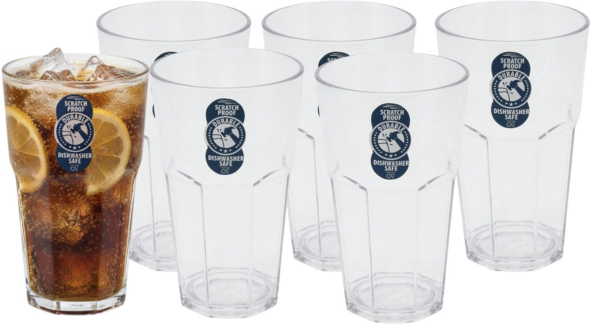 Excellent Houseware Longdrink glas - 6x - 370 ml - onbreekbaar kunststof - herbruikbaar