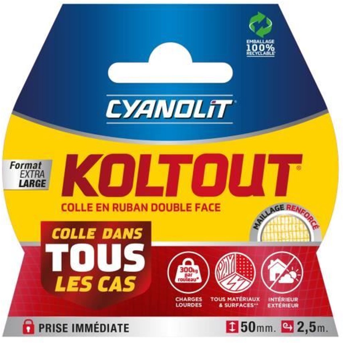 Dubbelzijdige tape - CYANOLIT - Koltout XXL tape - 2,5 x 49 mm - Hoge kleefkracht - Discreet en sterk