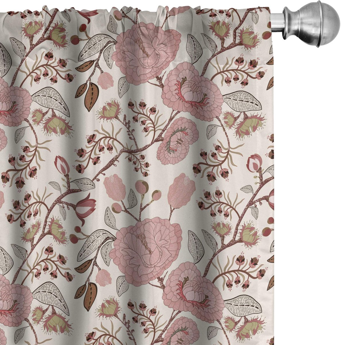 ABAKUHAUS Bloemen Gordijnen – 2x75x245 cm – microvezel, halfdonker, eierschaal zalm Eierschaalkleur zalm
