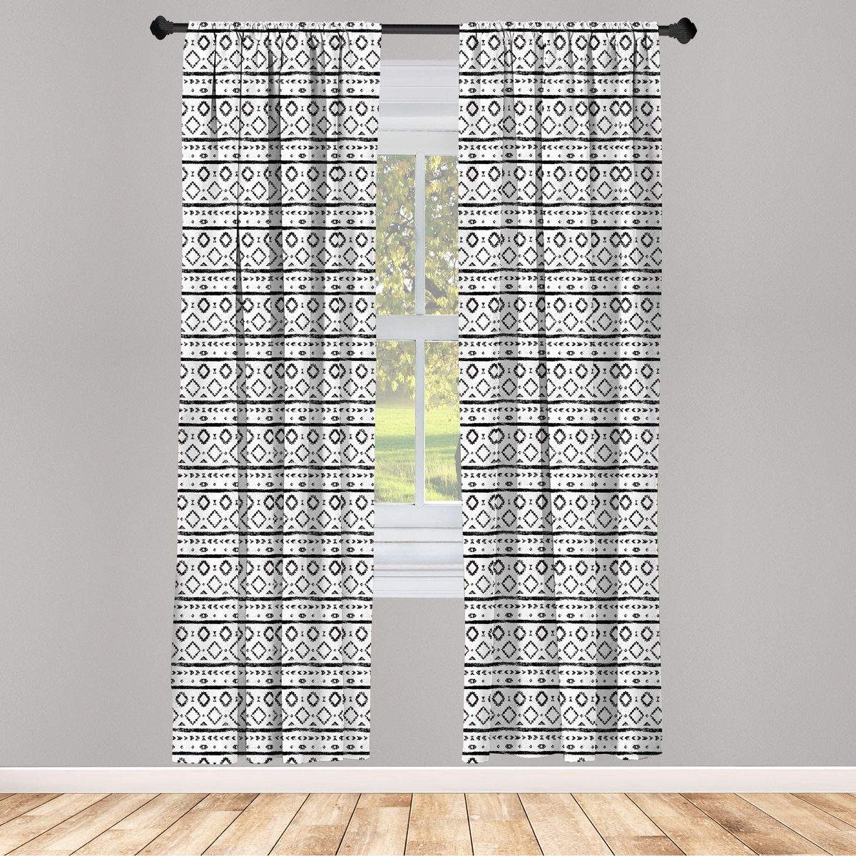 ABAKUHAUS Zwart-wit Grunge-strepen – 2x voorhangset 75x225 cm
